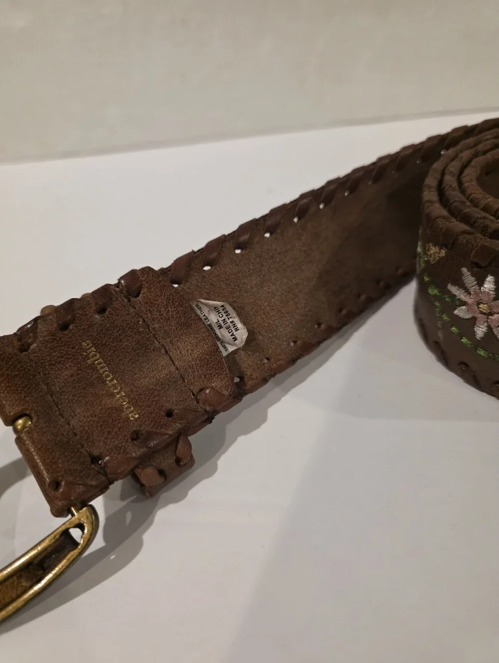 Vintage Y2K Abercrombie & Fitch Boho Floral Embroidered Leather Belt